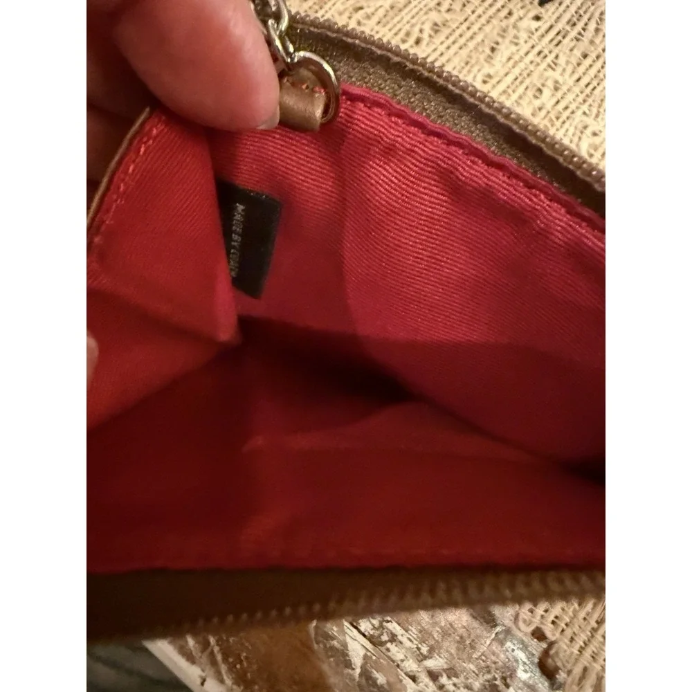 Coach Y2K Holiday Mini Wool Tartan Plaid Zip Card Case Keychain Brown Leather